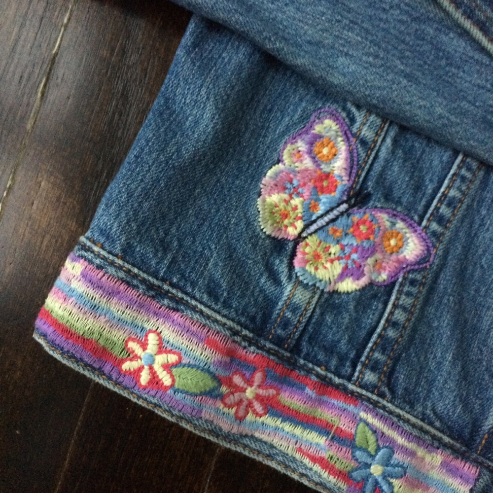 Embroidered Floral Butterfly Jean Jacket - Picture 5 of 6
